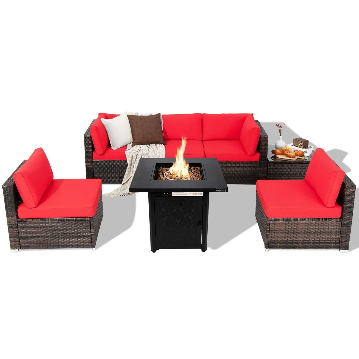 7 Pieces Patio Furniture Set with 28 Inches 50000 BTU Propane Gas Fire Pit Table, photo 3 of 10
