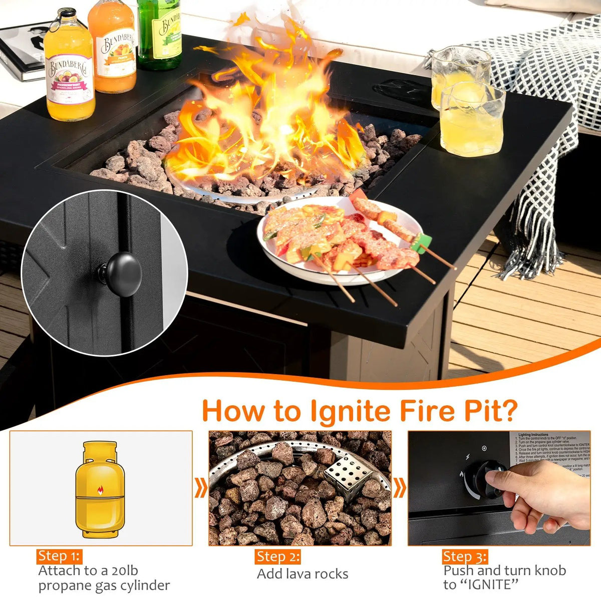 7 Pieces Patio Furniture Set with 28 Inches 50000 BTU Propane Gas Fire Pit Table, photo 8 of 10