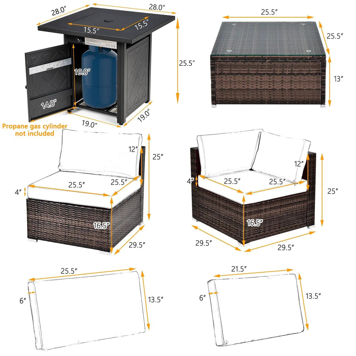 7 Pieces Patio Furniture Set with 28 Inches 50000 BTU Propane Gas Fire Pit Table, photo 5 of 10