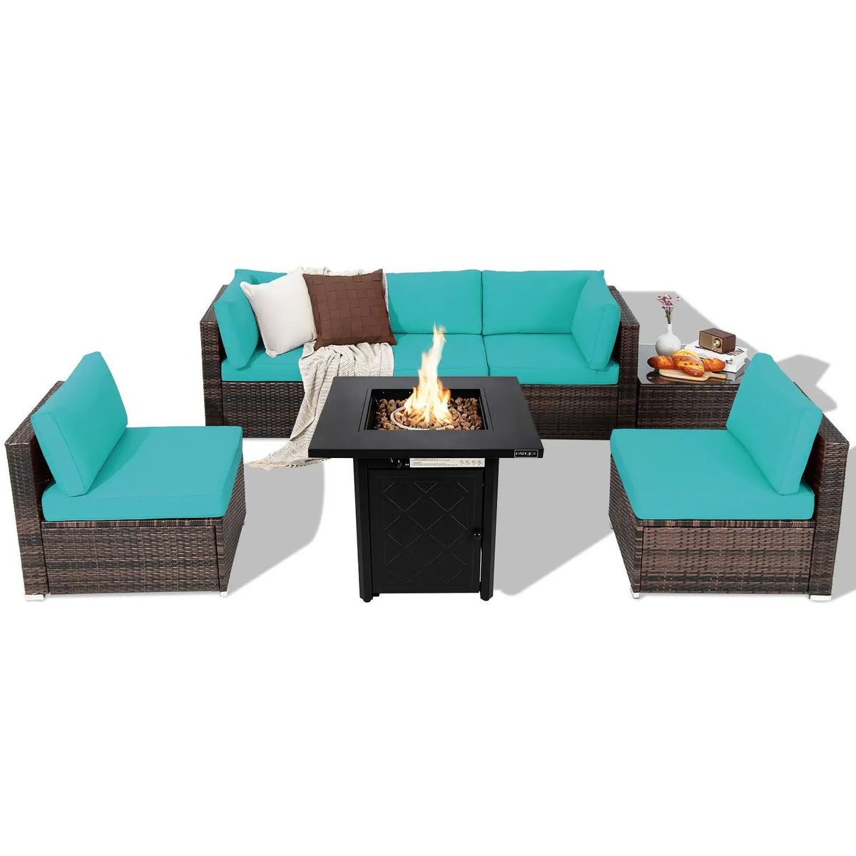 7 Pieces Patio Furniture Set with 28 Inches 50000 BTU Propane Gas Fire Pit Table, photo 9 of 10