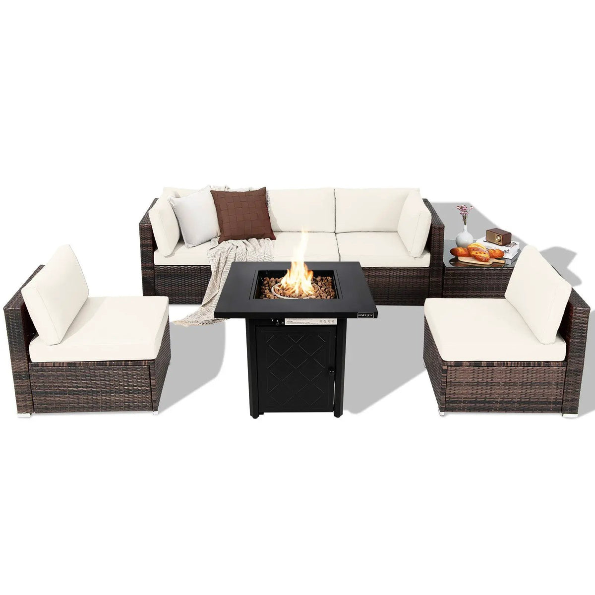 7 Pieces Patio Furniture Set with 28 Inches 50000 BTU Propane Gas Fire Pit Table, photo 10 of 10