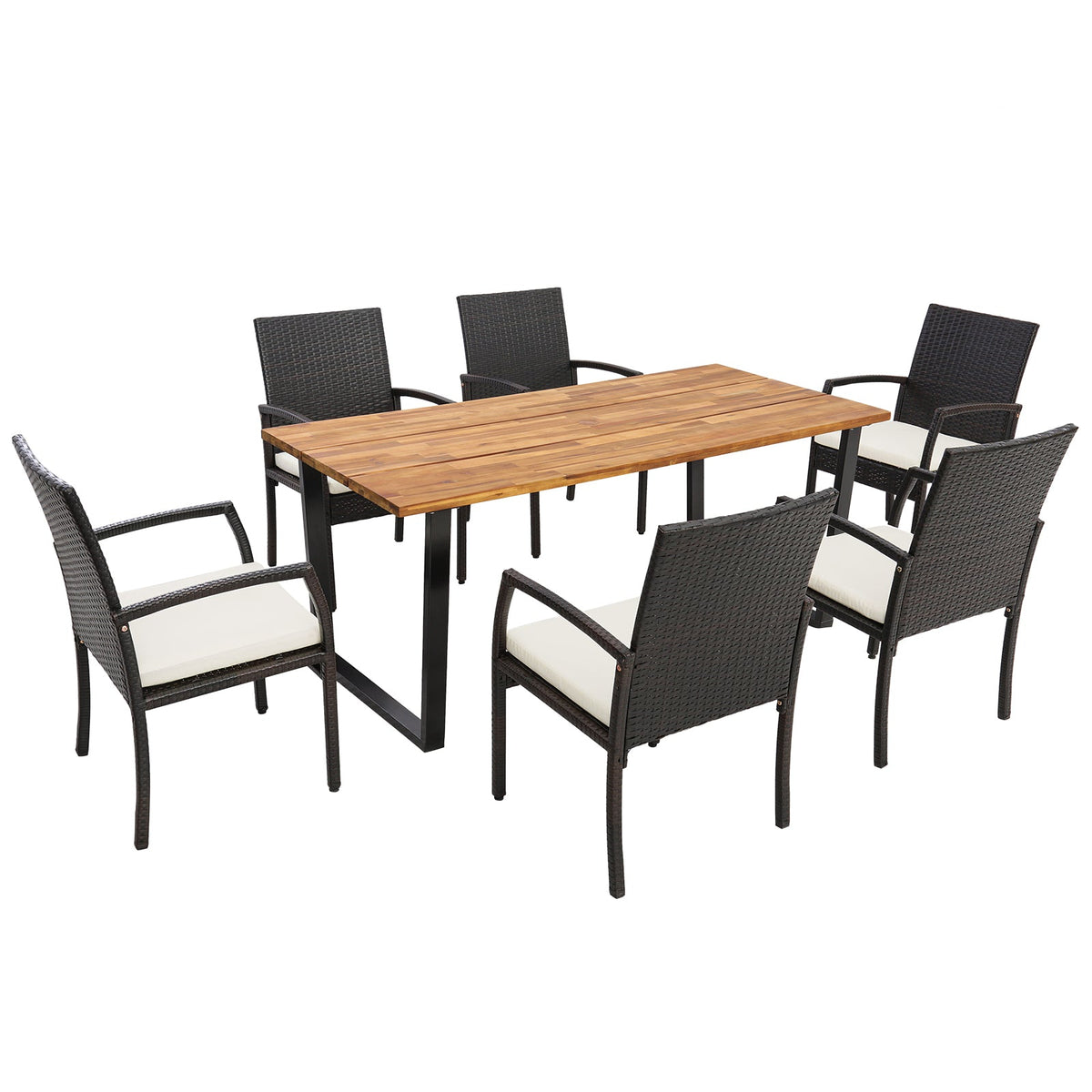 7 Pieces Patio Rattan Dining Set with Umbrella Hole-L, photo 3 of 11
