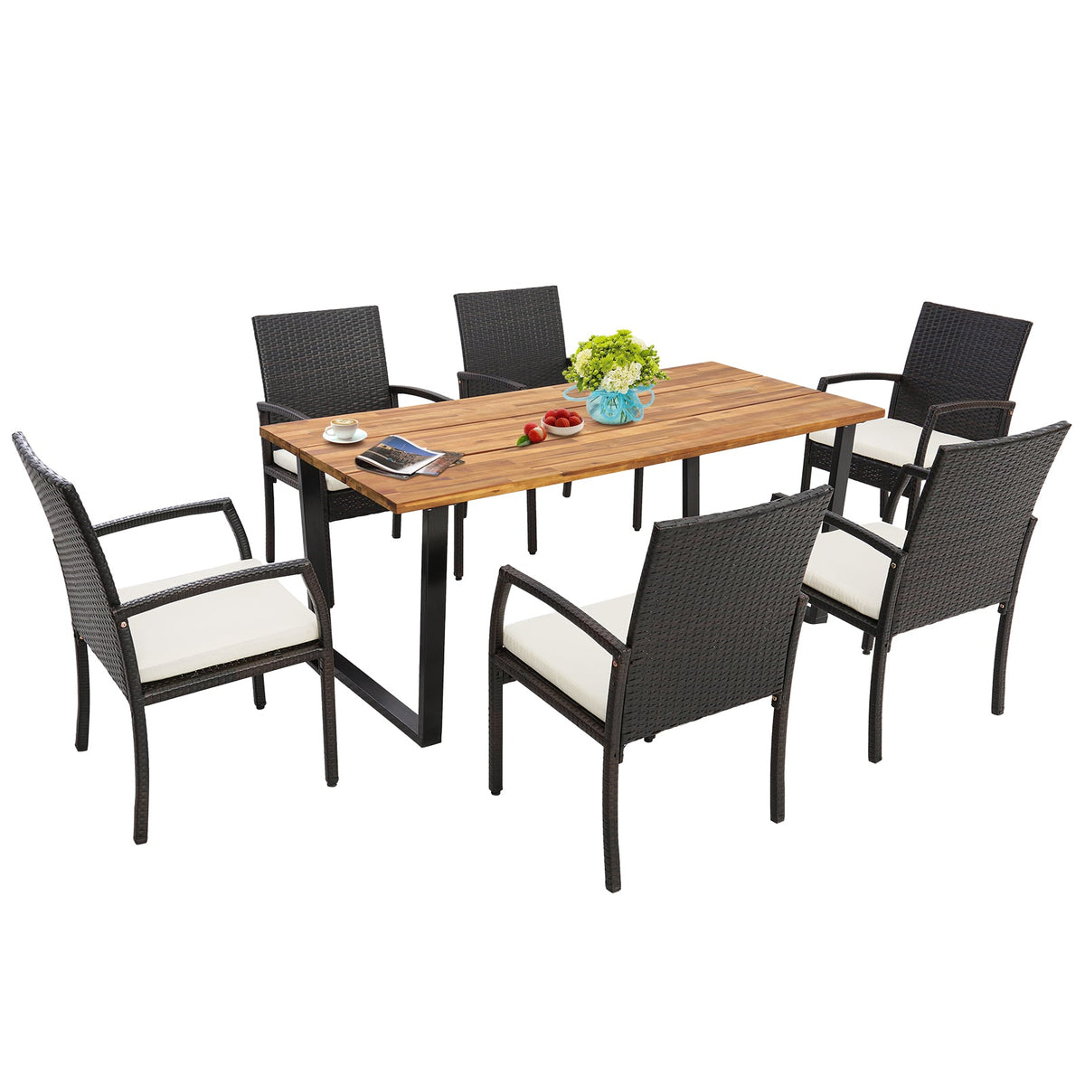 7 Pieces Patio Rattan Dining Set with Umbrella Hole-L, photo 4 of 11
