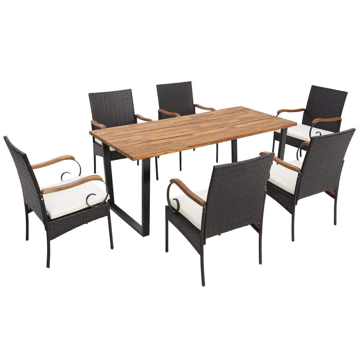 7 Pieces Patio Rattan Dining Set with Umbrella Hole-L, photo 11 of 11