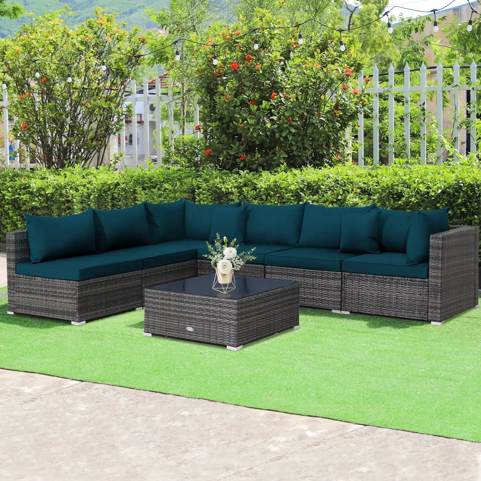 7 Pieces Patio Rattan Furniture Set Sectional Sofa Garden Cushion by DirectDeals