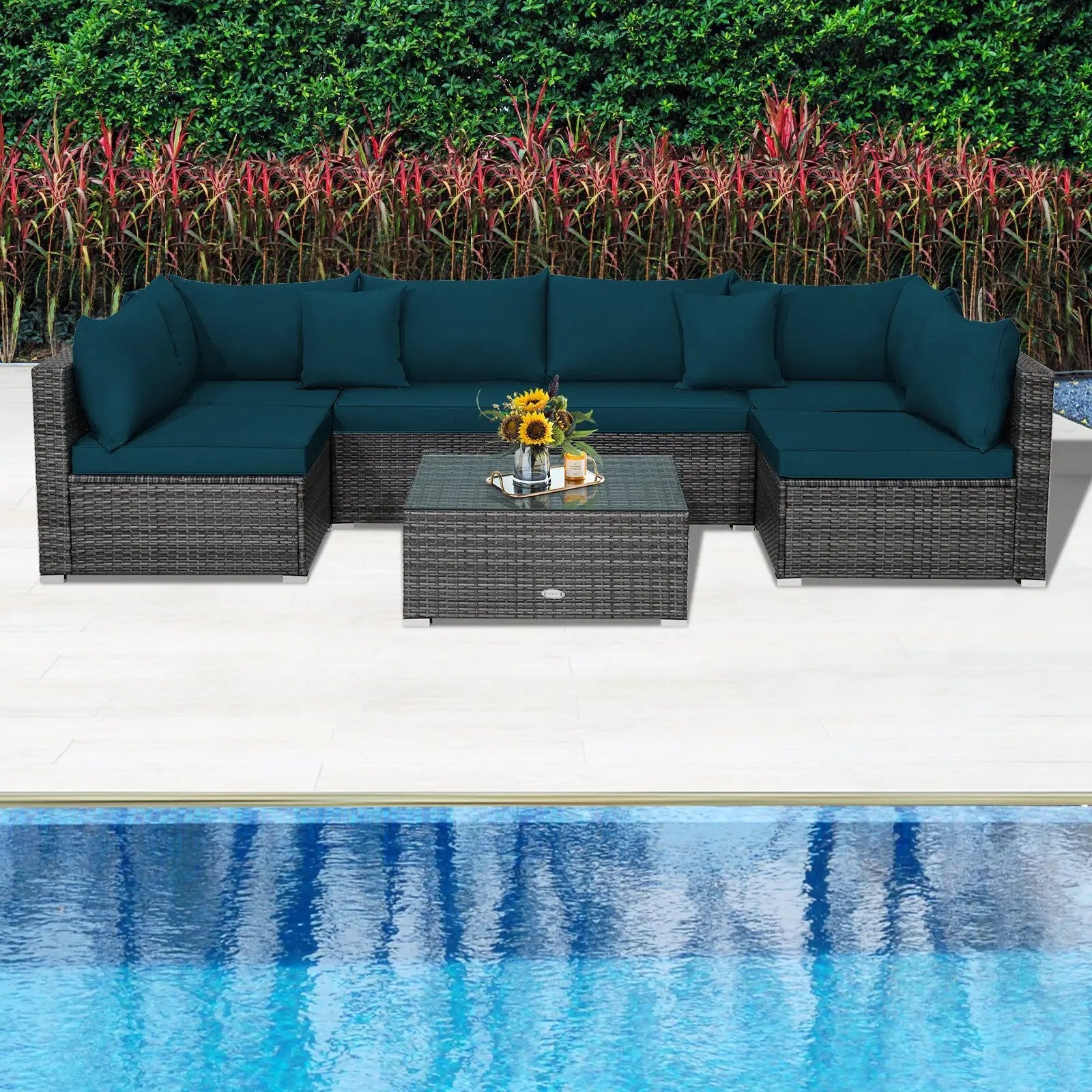 7 Pieces Patio Rattan Furniture Set Sectional Sofa Garden Cushion by DirectDeals