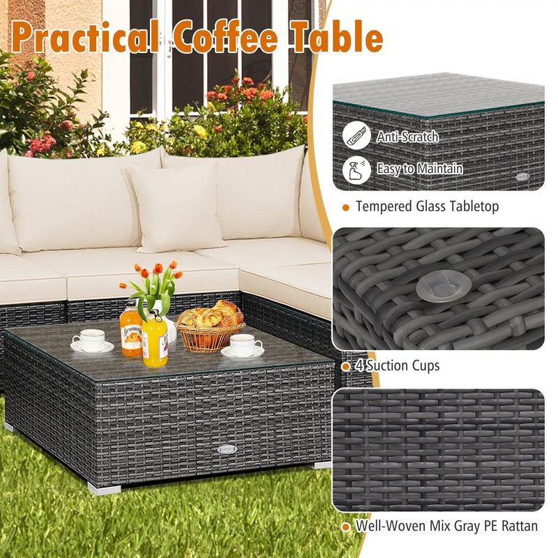 7 Pieces Patio Rattan Furniture Set Sectional Sofa Garden Cushion by DirectDeals