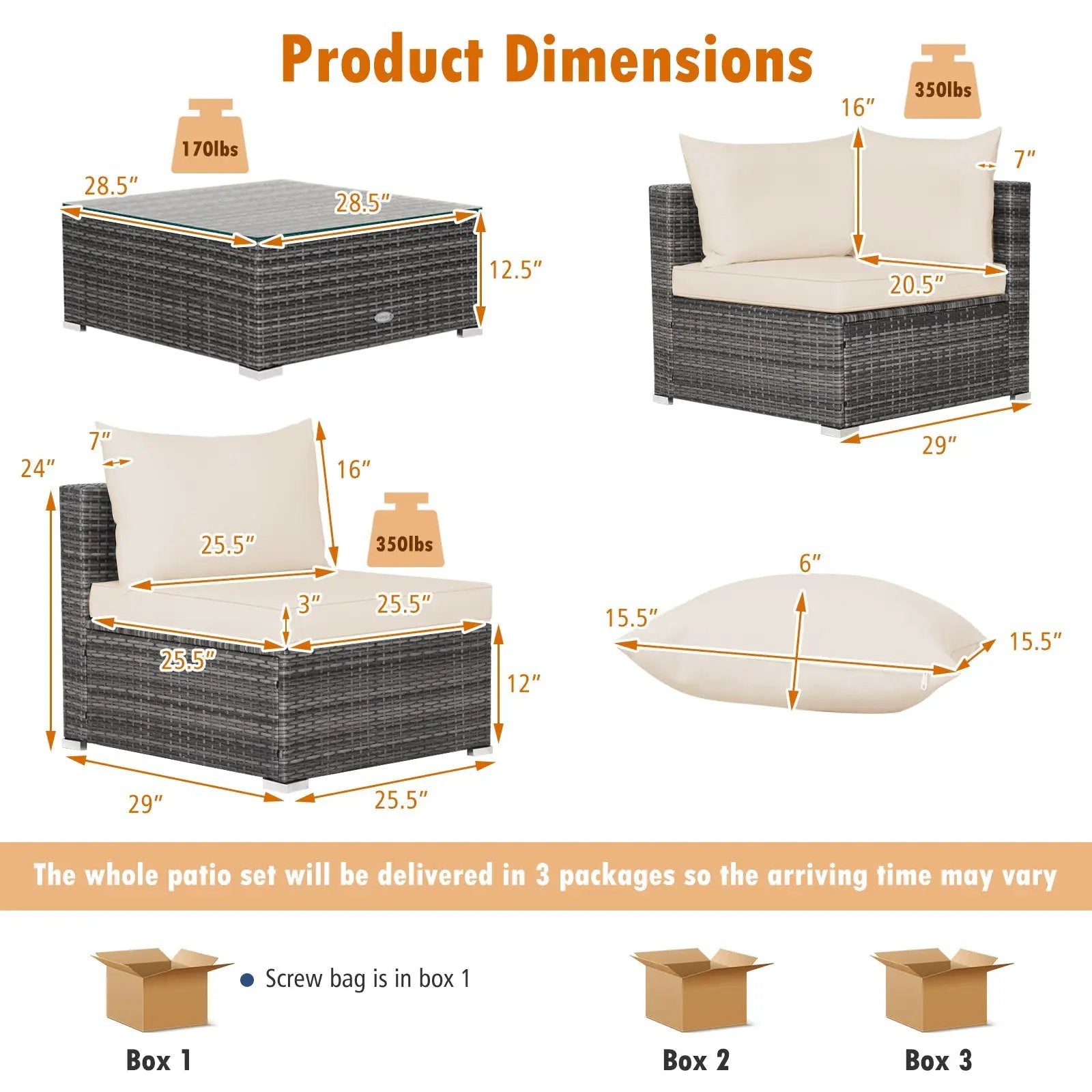 7 Pieces Patio Rattan Furniture Set Sectional Sofa Garden Cushion by DirectDeals
