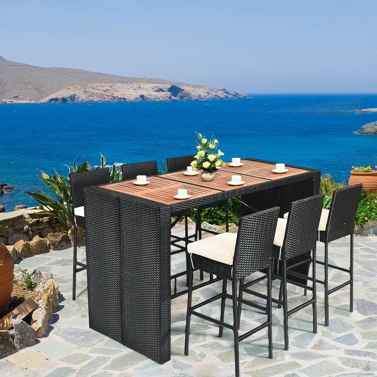 7 Pieces Patio Rattan Wicker Dining Furniture Set by DirectDeals
