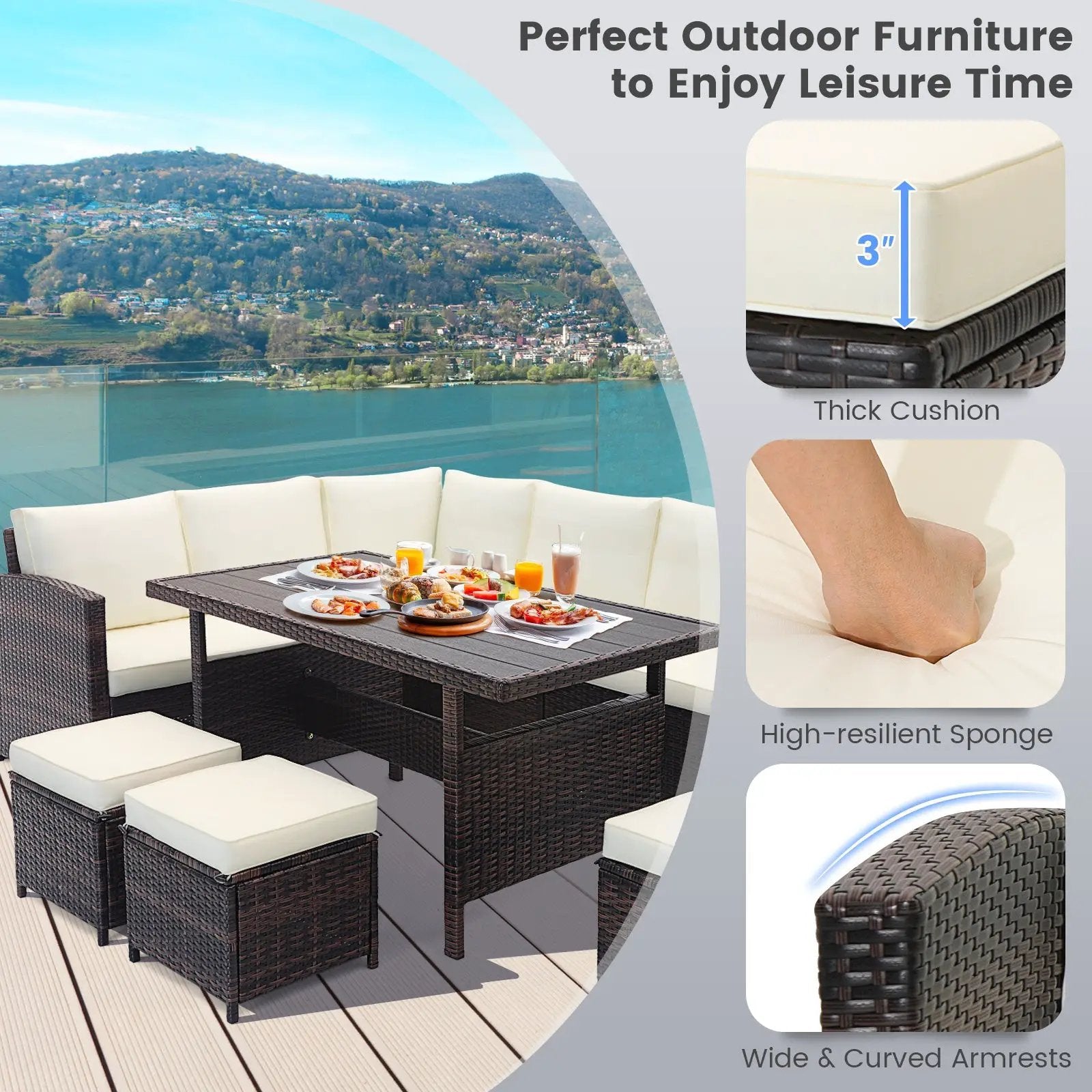 7 Pieces Wicker Patio Furniture Set-White by DirectDeals