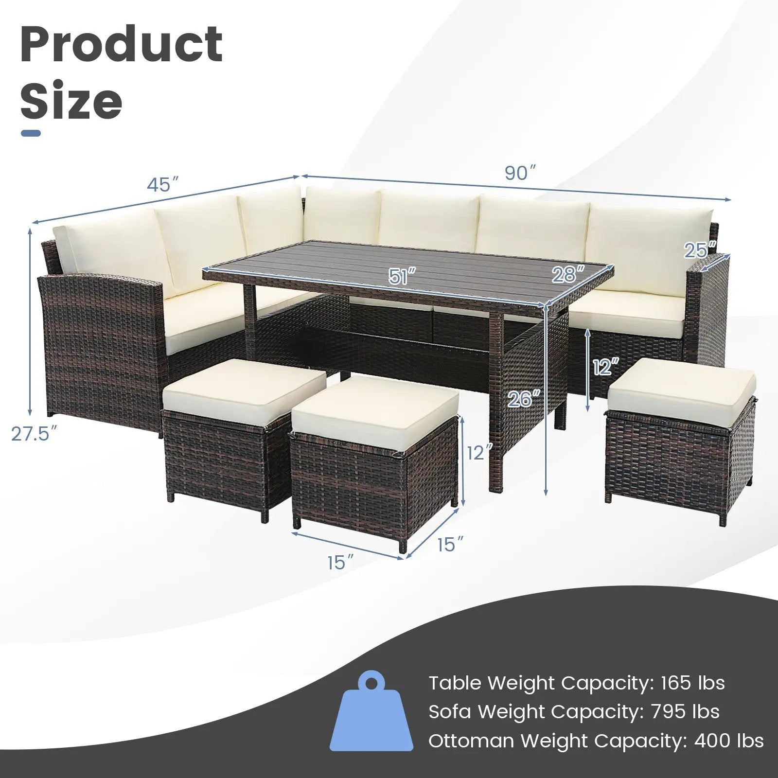 7 Pieces Wicker Patio Furniture Set-White by DirectDeals