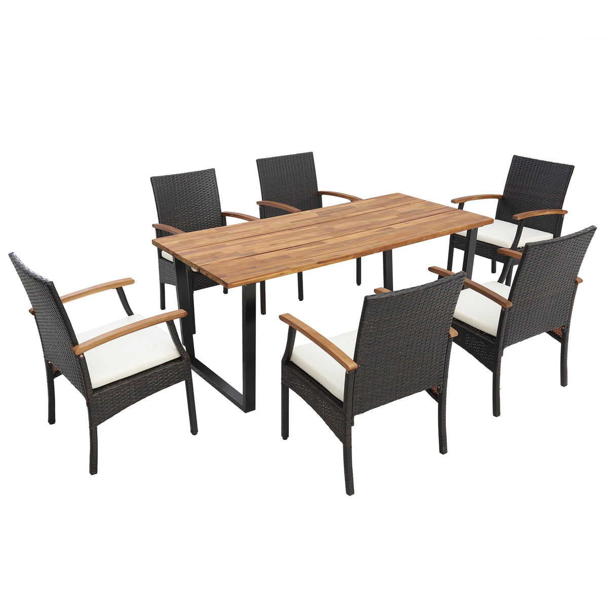 7 Pieces Patio Rattan Dining Set with Umbrella Hole-L, photo 9 of 11