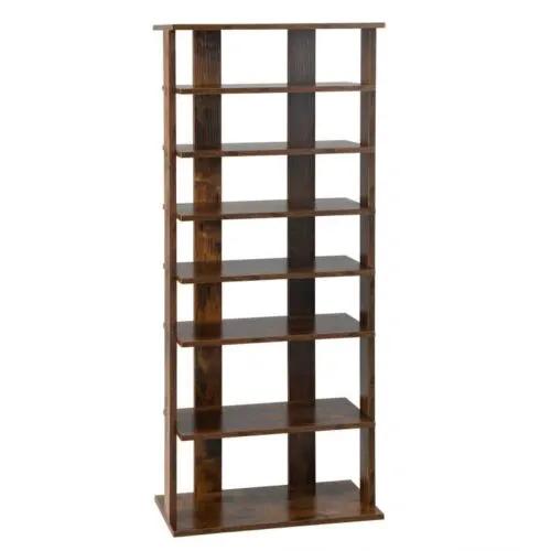 7-Tier Dual Shoe Rack Free Standing Shelves Storage Shelves Concise-Black by DirectDeals