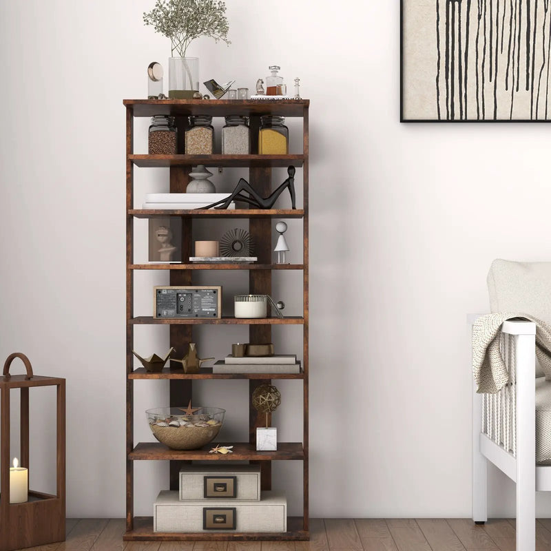 7-Tier Dual Shoe Rack Free Standing Shelves Storage Shelves Concise-Black by DirectDeals