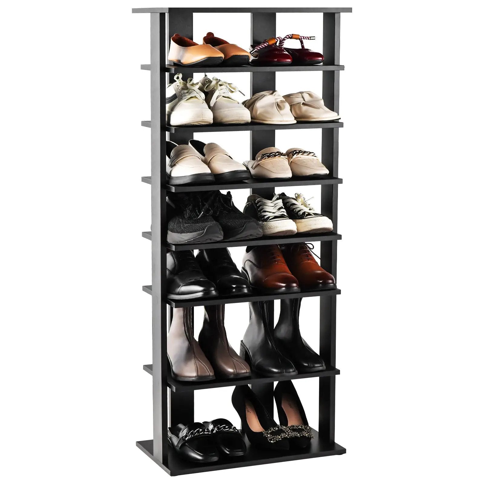 7-Tier Dual Shoe Rack Free Standing Shelves Storage Shelves Concise-Black by DirectDeals