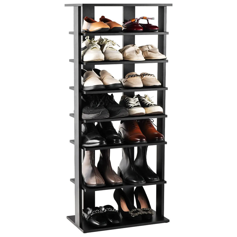 7-Tier Dual Shoe Rack Free Standing Shelves Storage Shelves Concise-Black by DirectDeals