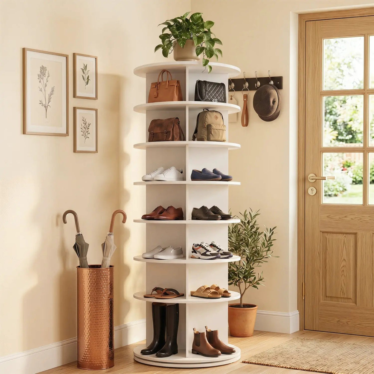 7-Tier Rotating Shoe Rack Tower with 360° Spin - White, photo 6 of 16