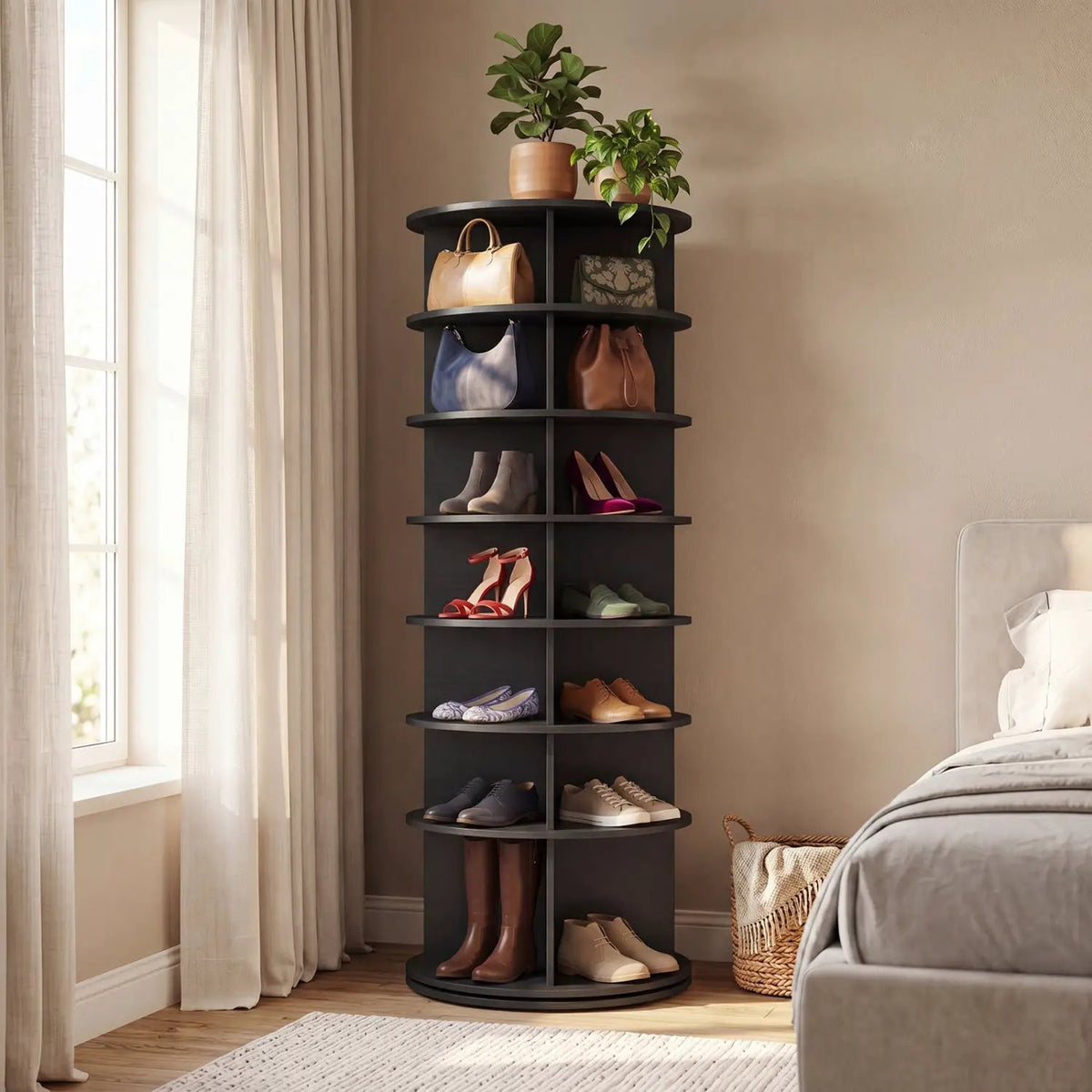 7-Tier Rotating Shoe Rack Tower with 360° Spin - White, photo 10 of 16