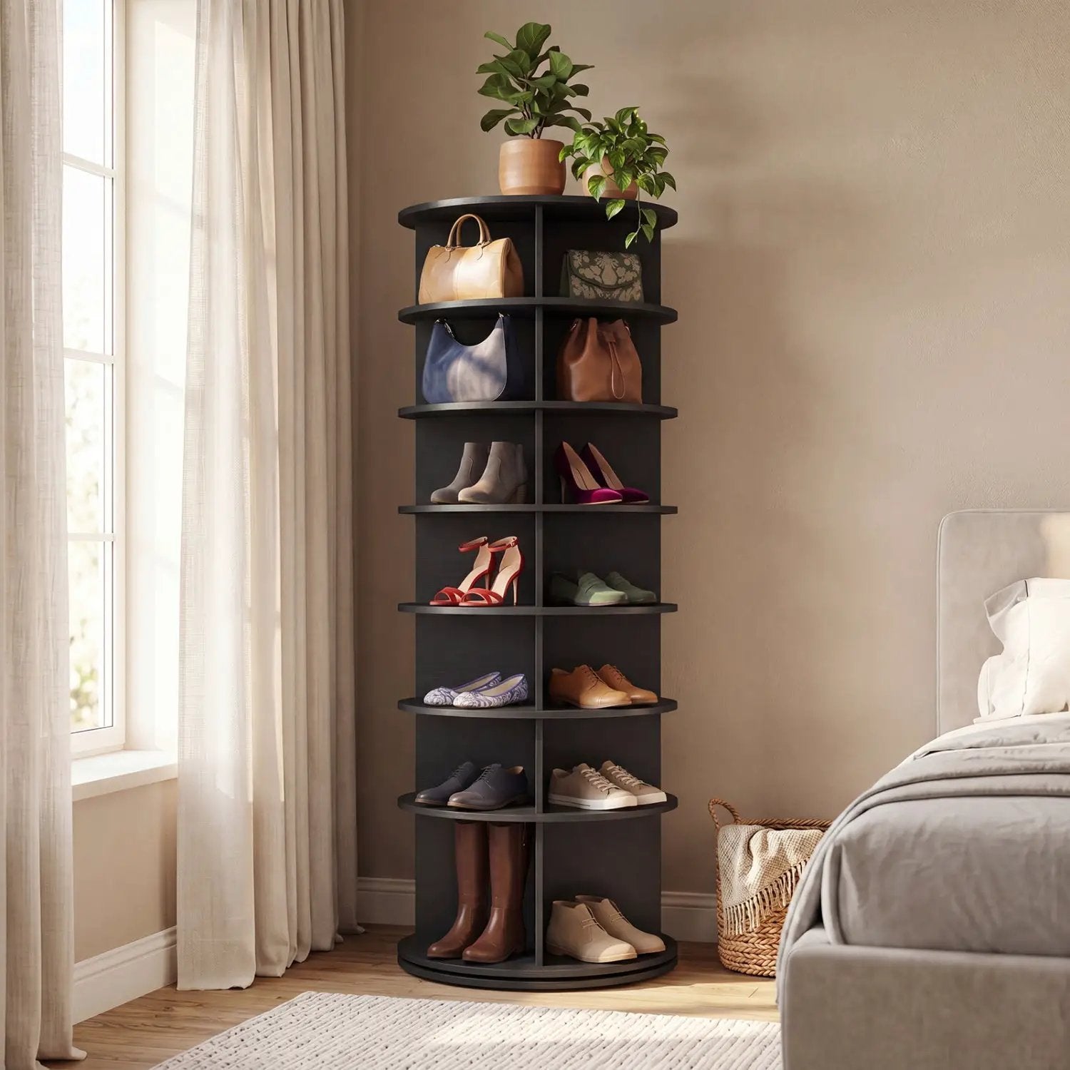 7-Tier Rotating Shoe Rack Tower with 360° Spin - White by DirectDeals