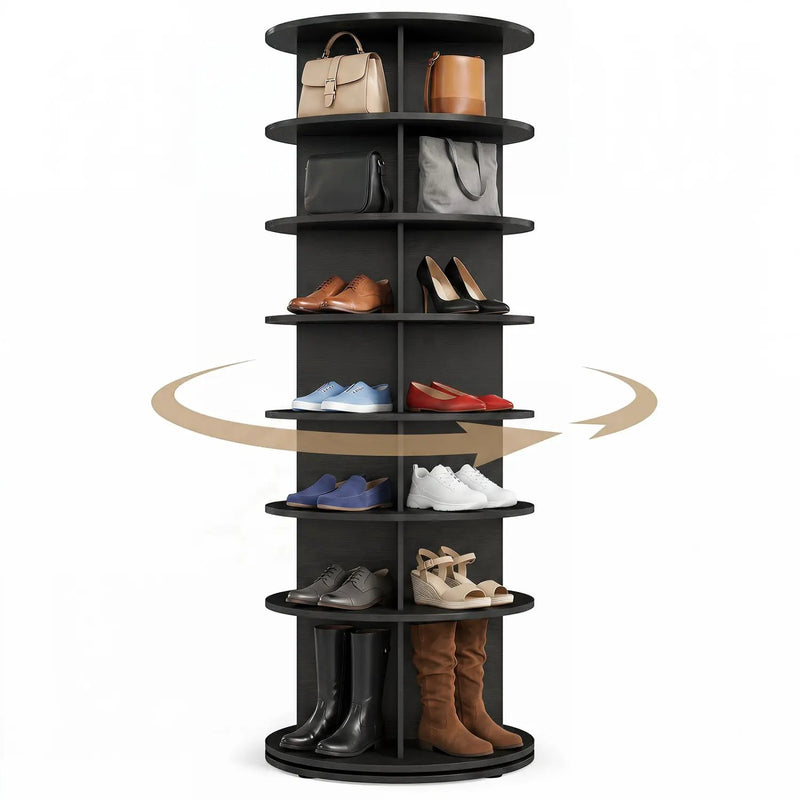 7-Tier Rotating Shoe Rack Tower with 360° Spin - White by DirectDeals