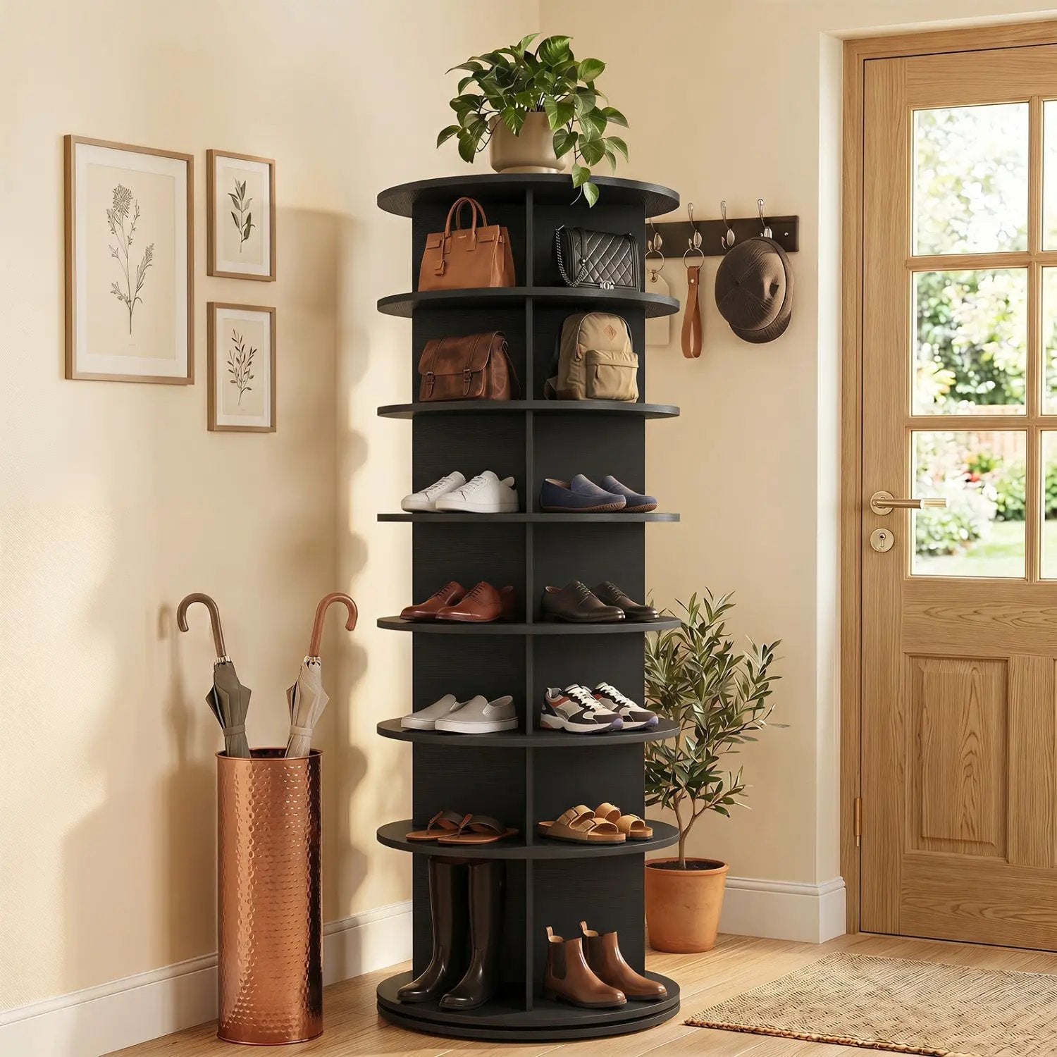 7-Tier Rotating Shoe Rack Tower with 360° Spin - White by DirectDeals