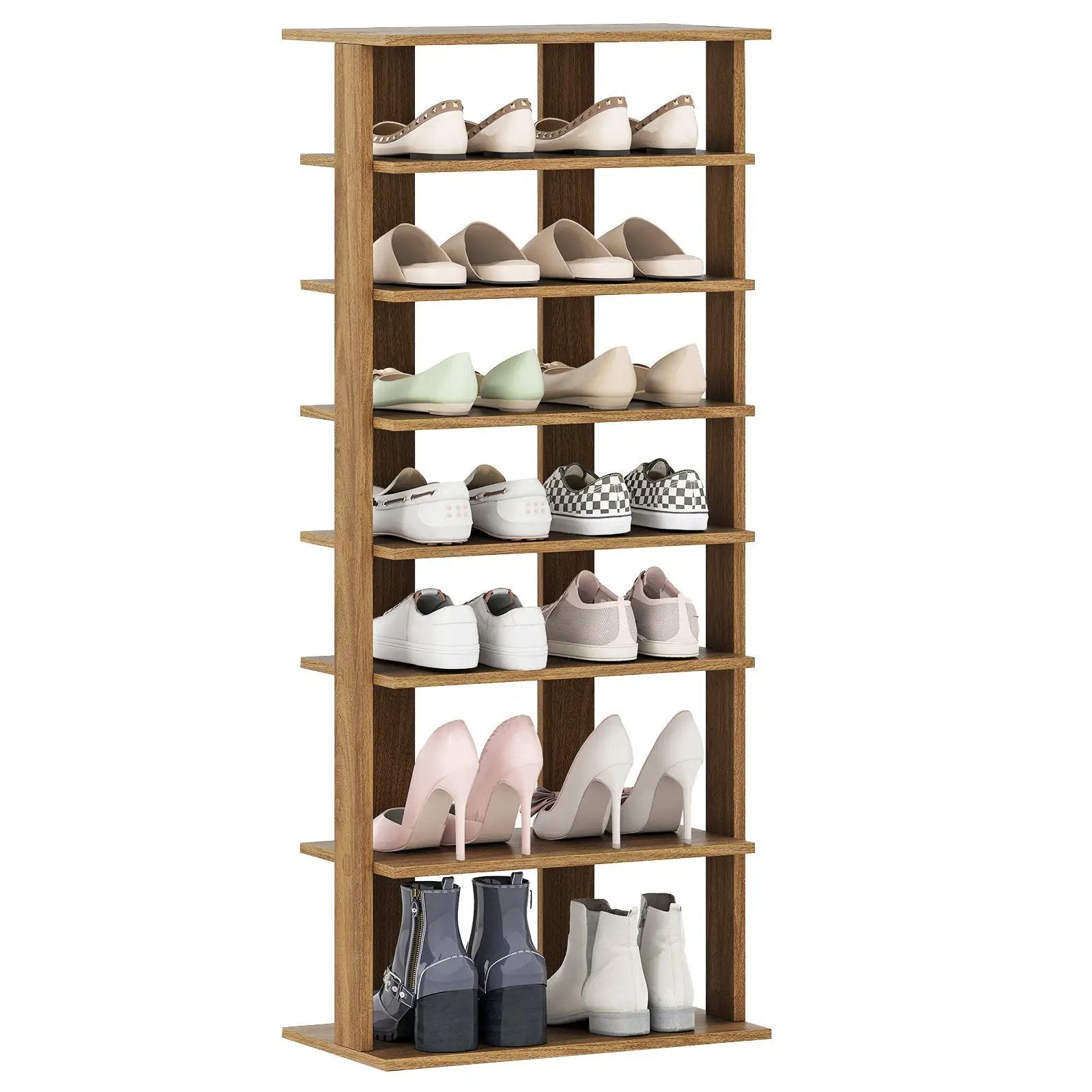 7-Tier Dual Shoe Rack Free Standing Shelves Storage Shelves Concise-Black by DirectDeals