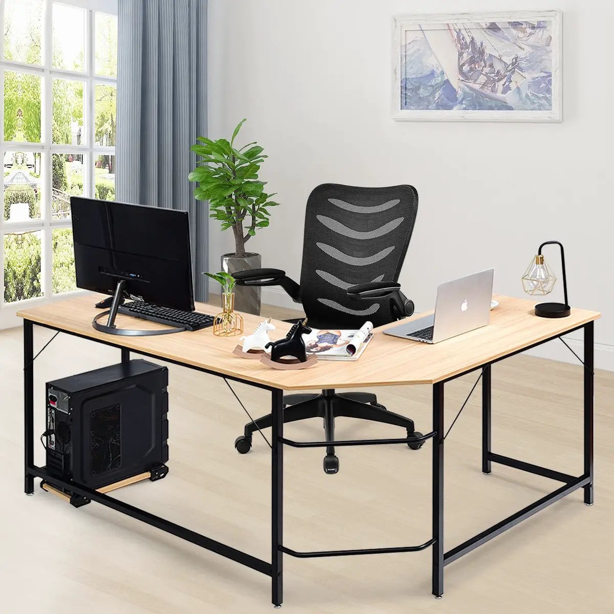 L Shaped Desk Corner Computer Desk PC Laptop Gaming Table Workstation, photo 16 of 24