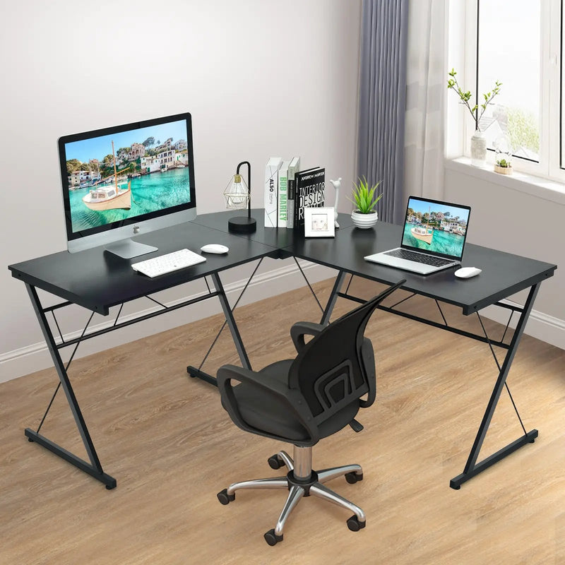 59 Inches L-Shaped Corner Desk Computer Table for Home Office Study Workstation by DirectDeals