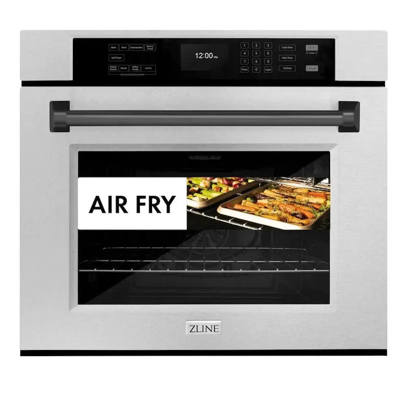 ZLINE 30"Professional True Convection Single Wall Oven, Air Fry, Self Clean, DuraSnow® Matte Black WASSZ-30-MB by Farmhouse Kitchen and Bath