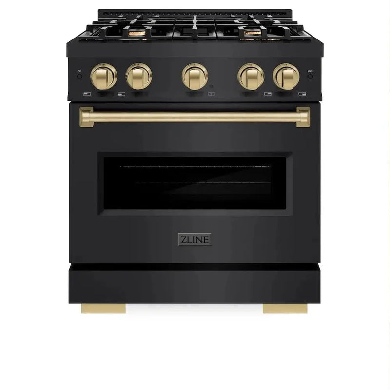 ZLINE 30" Classic Gas Range, Convection Gas Oven Black Stainless Steel, Champagne Bronze CGRBZ-30-CB by Farmhouse Kitchen and Bath