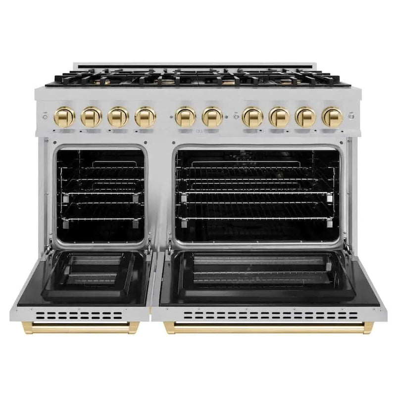 ZLINE 48" Select Dual Fuel Range Gas Cooktop Electric Convection Oven DuraSnow® Stainless Steel Gold HDRSZ-48-G by Farmhouse Kitchen and Bath