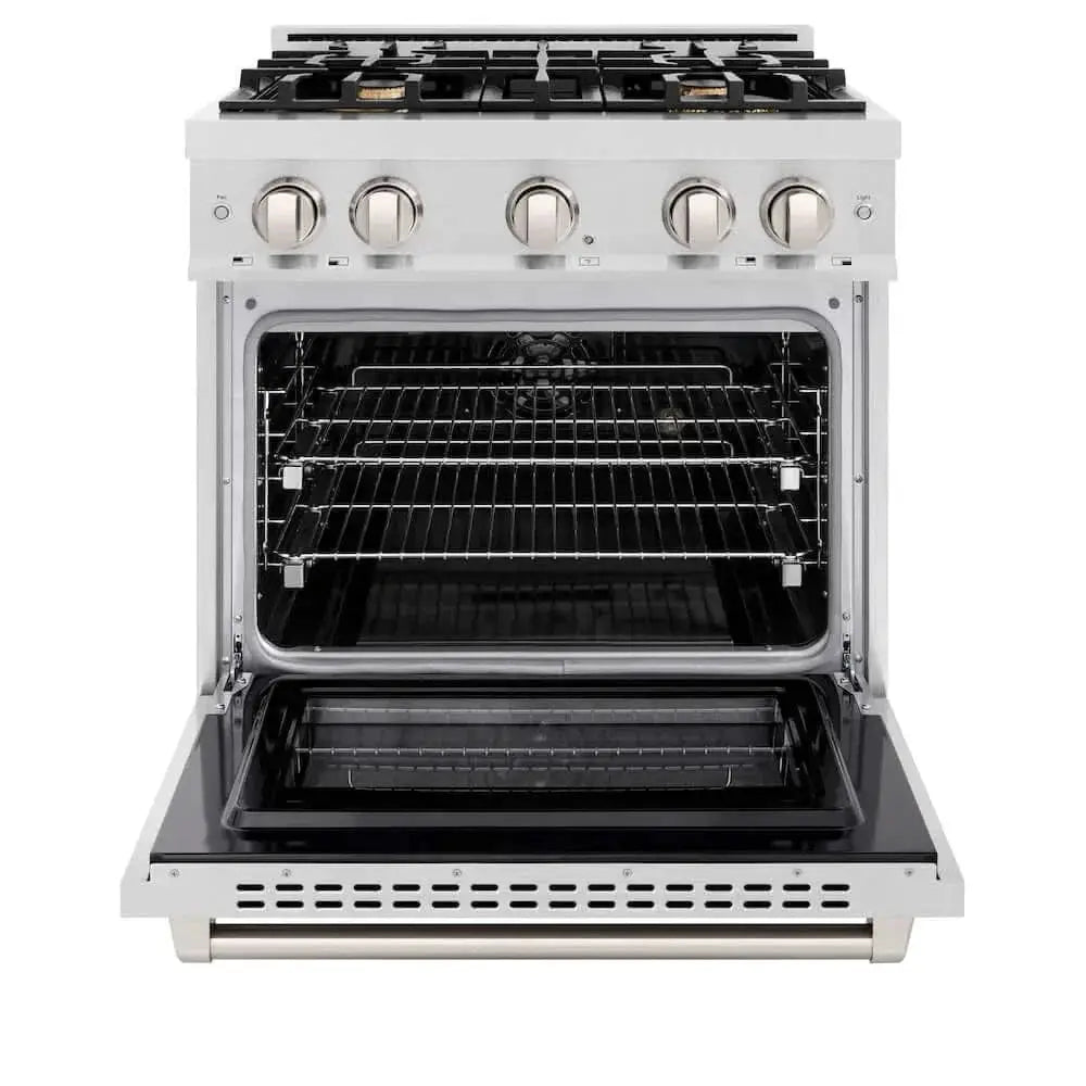 ZLINE 30" Select Gas Range Convection Gas Oven DuraSnow® Stainless Steel Brass Burners HGRS-BR-30 by Farmhouse Kitchen and Bath