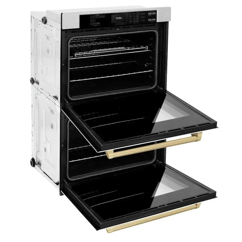 ZLINE 30"Professional True Convection Double Wall Oven, Air Fry, Self Clean, DuraSnow® Champagne Bronze WADSZ-WM-30-CB by Farmhouse Kitchen and Bath