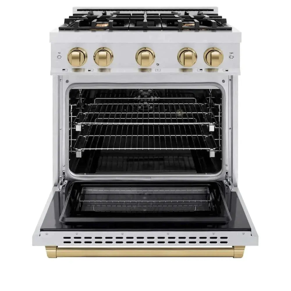 ZLINE 30" Select Gas Range Convection Gas Oven DuraSnow® Stainless Steel Champagne Bronze HGRSZ-30-CB by Farmhouse Kitchen and Bath