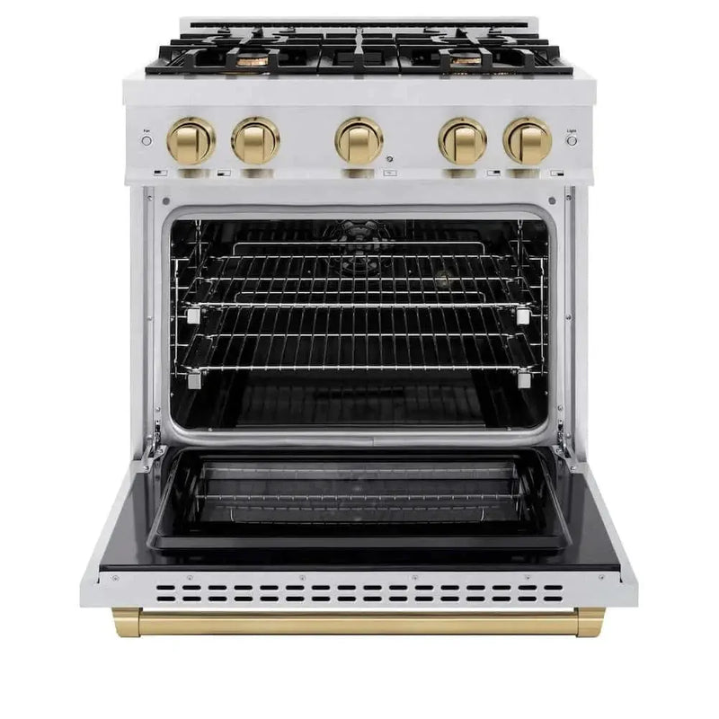 ZLINE 30" Select Gas Range Convection Gas Oven DuraSnow® Stainless Steel Champagne Bronze HGRSZ-30-CB by Farmhouse Kitchen and Bath
