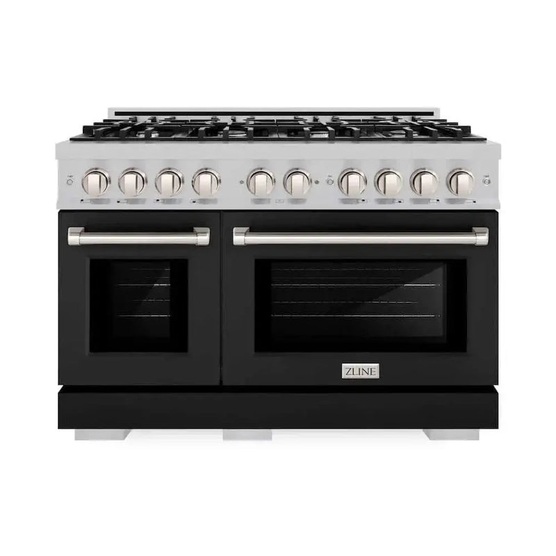 ZLINE 48" Select Gas Range Convection Gas Oven DuraSnow® Stainless Steel Black Matte Door HGRS-BLM-48 by Farmhouse Kitchen and Bath