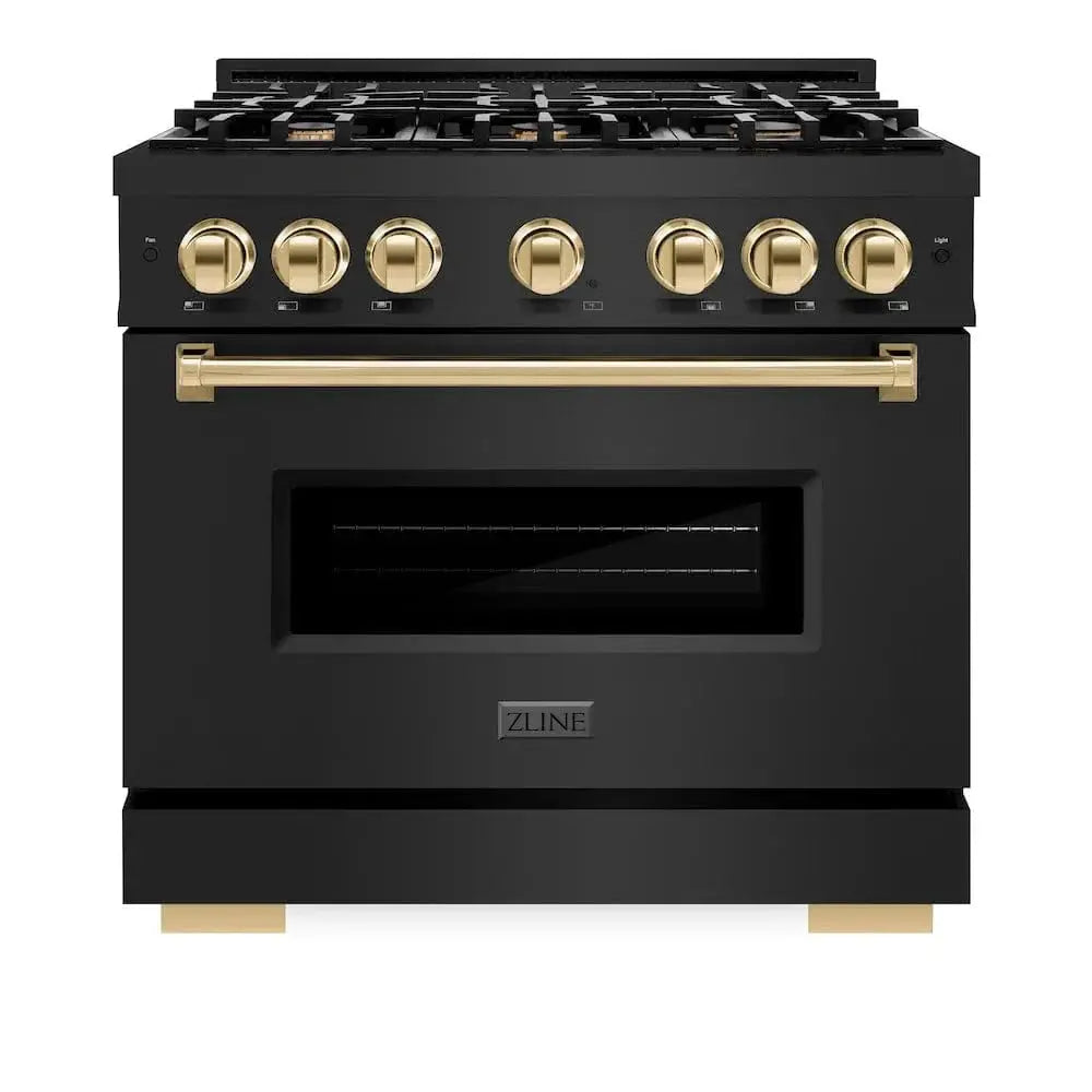 ZLINE 36" Classic Gas Range, Convection Gas Oven Black Stainless Steel, Gold CGRBZ-36-G by Farmhouse Kitchen and Bath