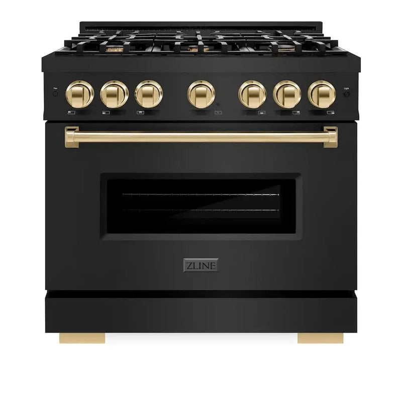 ZLINE 36" Classic Gas Range, Convection Gas Oven Black Stainless Steel, Gold CGRBZ-36-G by Farmhouse Kitchen and Bath