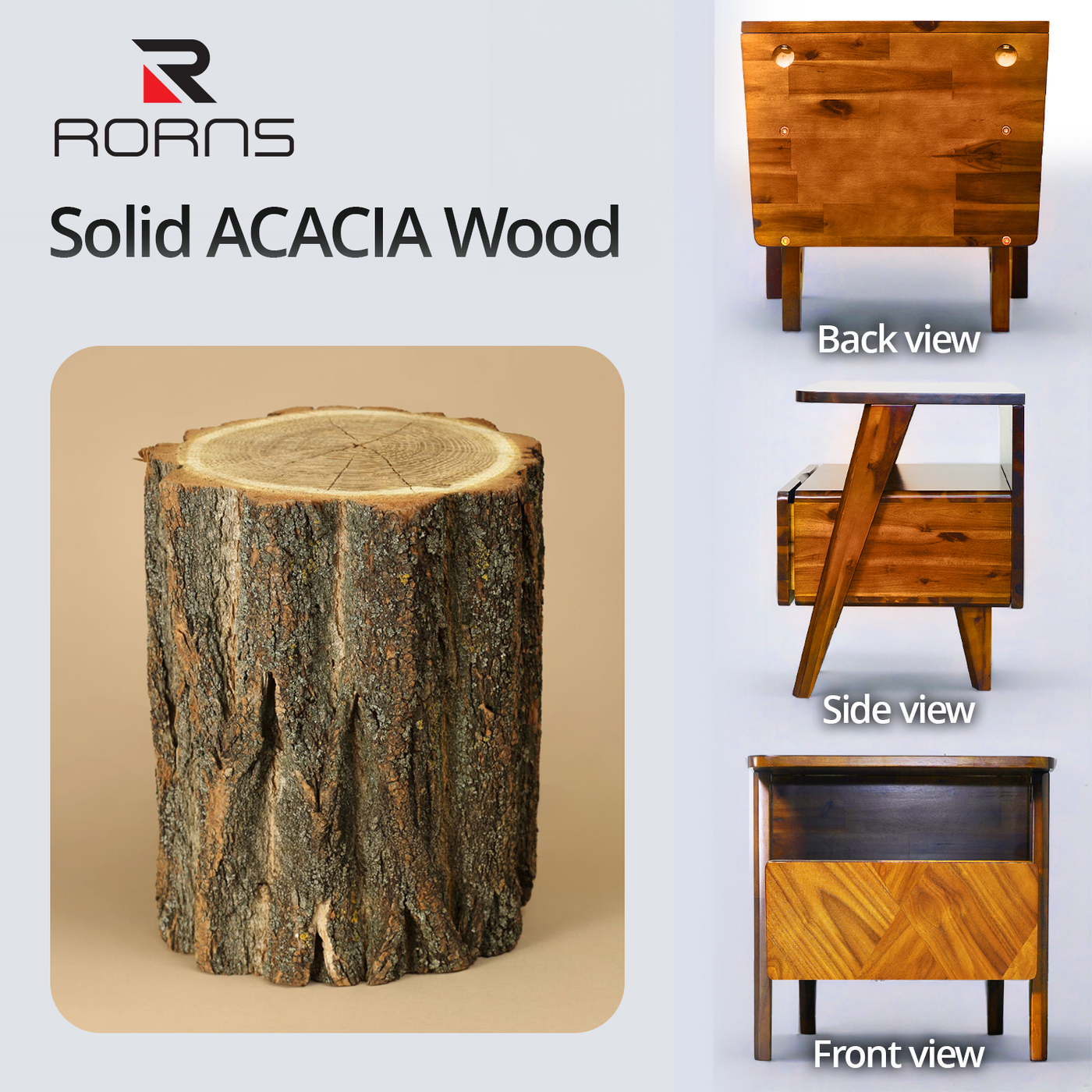 Rum Handcrafted Solid Wood Nightstand by Megsu