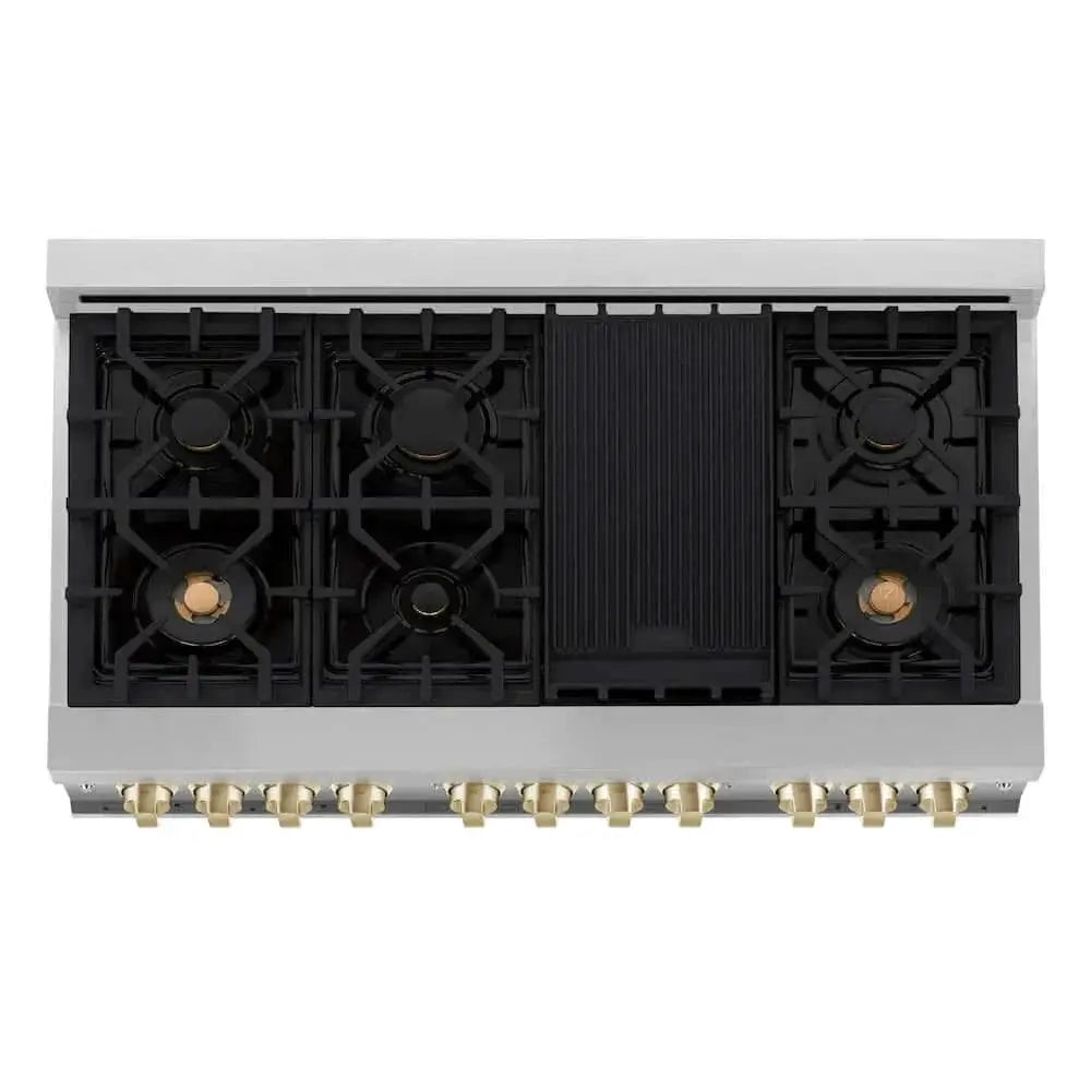 ZLINE 48" Autograph Dual Fuel Range, Black, Bronze, RAZ-BLM-48-CB by Farmhouse Kitchen and Bath