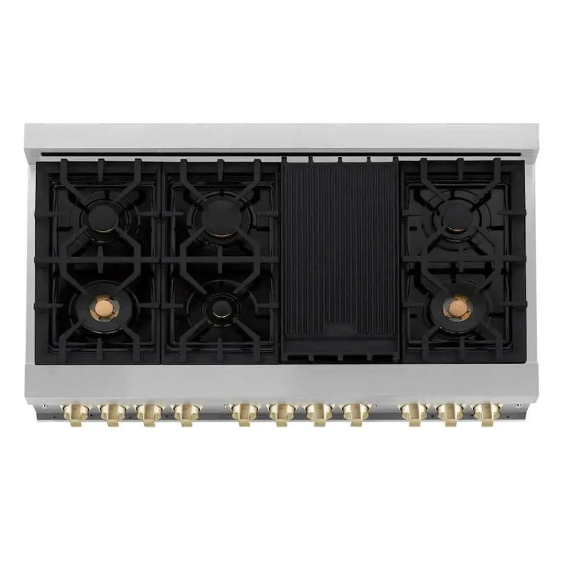 ZLINE 48" Autograph Dual Fuel Range, Black, Bronze, RAZ-BLM-48-CB by Farmhouse Kitchen and Bath