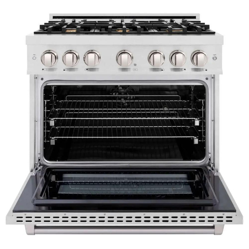 ZLINE 36" Select Gas Range Convection Gas Oven DuraSnow® Stainless Steel Brass Burners HGRS-BR-36 by Farmhouse Kitchen and Bath