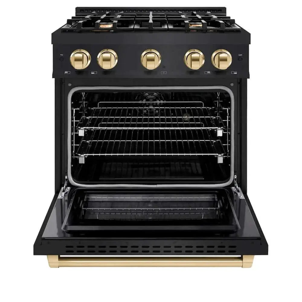 ZLINE 30" Select Gas Range Convection Gas Oven Black Stainless Steel Gold HGRBZ-30-G by Farmhouse Kitchen and Bath