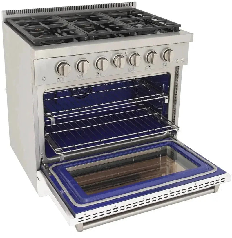 Kucht 36" Freestanding Professional Gas Range Liquid Propane KFX3600X/LP-W by Farmhouse Kitchen and Bath