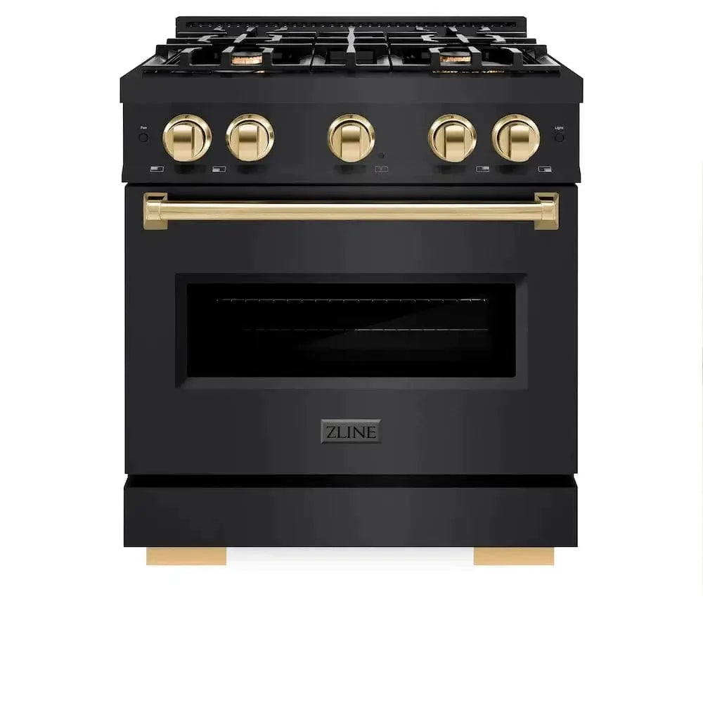 ZLINE 30" Dual Fuel Range, Gas Cooktop, Electric Convection Oven Black Stainless Steel, Gold CDRBZ-30-G by Farmhouse Kitchen and Bath