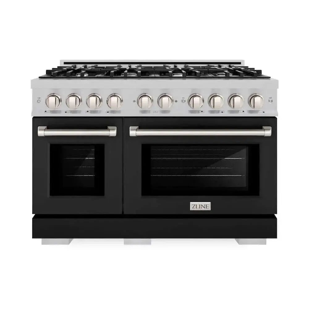 ZLINE 48" Select Dual Fuel Range Gas Cooktop Electric Convection Oven DuraSnow® Stainless Steel Black Matte Door HDRS-BLM-48 by Farmhouse Kitchen and Bath