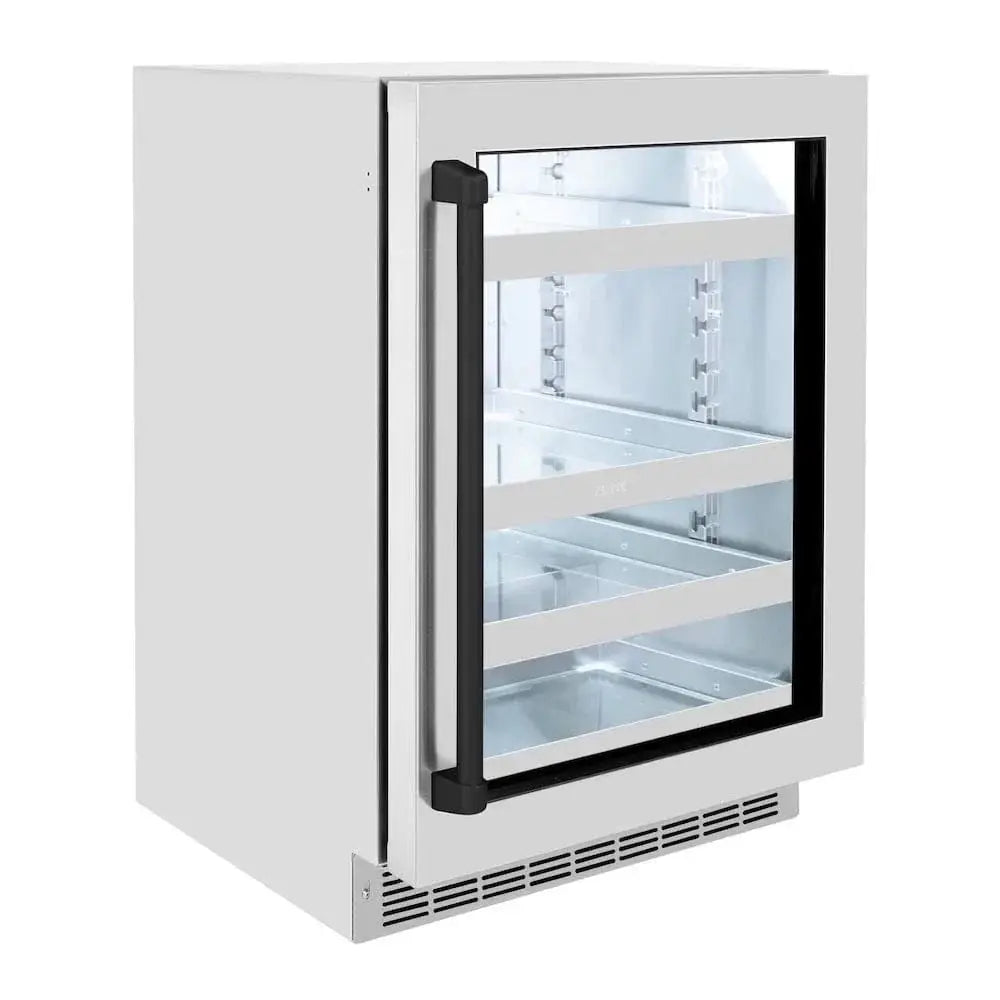 ZLINE 24" Touchstone 151 Can Beverage Fridge DuraSnow® Stainless Steel Glass Door Polished Gold Handle RBSOZ-SN-24-G by Farmhouse Kitchen and Bath
