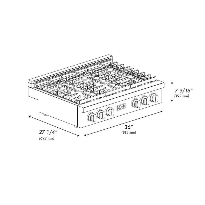 ZLINE 36" Paramount Gas Rangetop Black Stainless Steel SRTB-36 by Farmhouse Kitchen and Bath