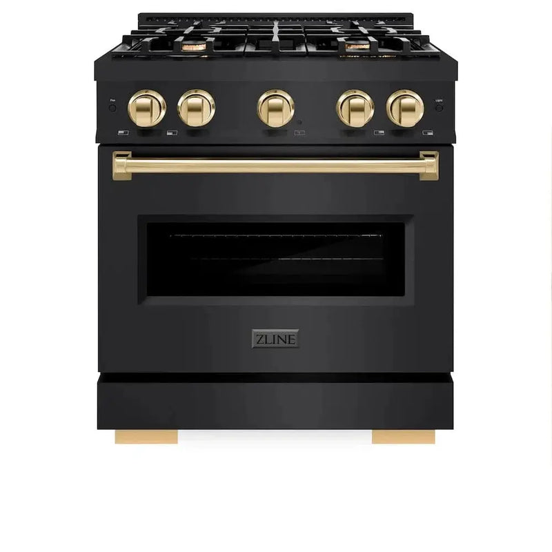 ZLINE 30" Classic Gas Range, Convection Gas Oven Black Stainless Steel, Gold CGRBZ-30-G by Farmhouse Kitchen and Bath