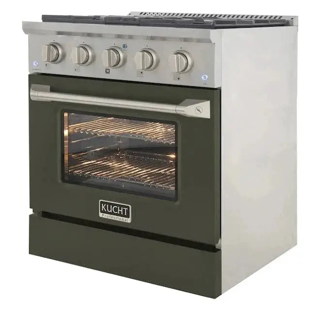 Kucht 30" Propane Range, Stainless Steel, Olive Green Oven Door, KNG301/LP-OG by Farmhouse Kitchen and Bath